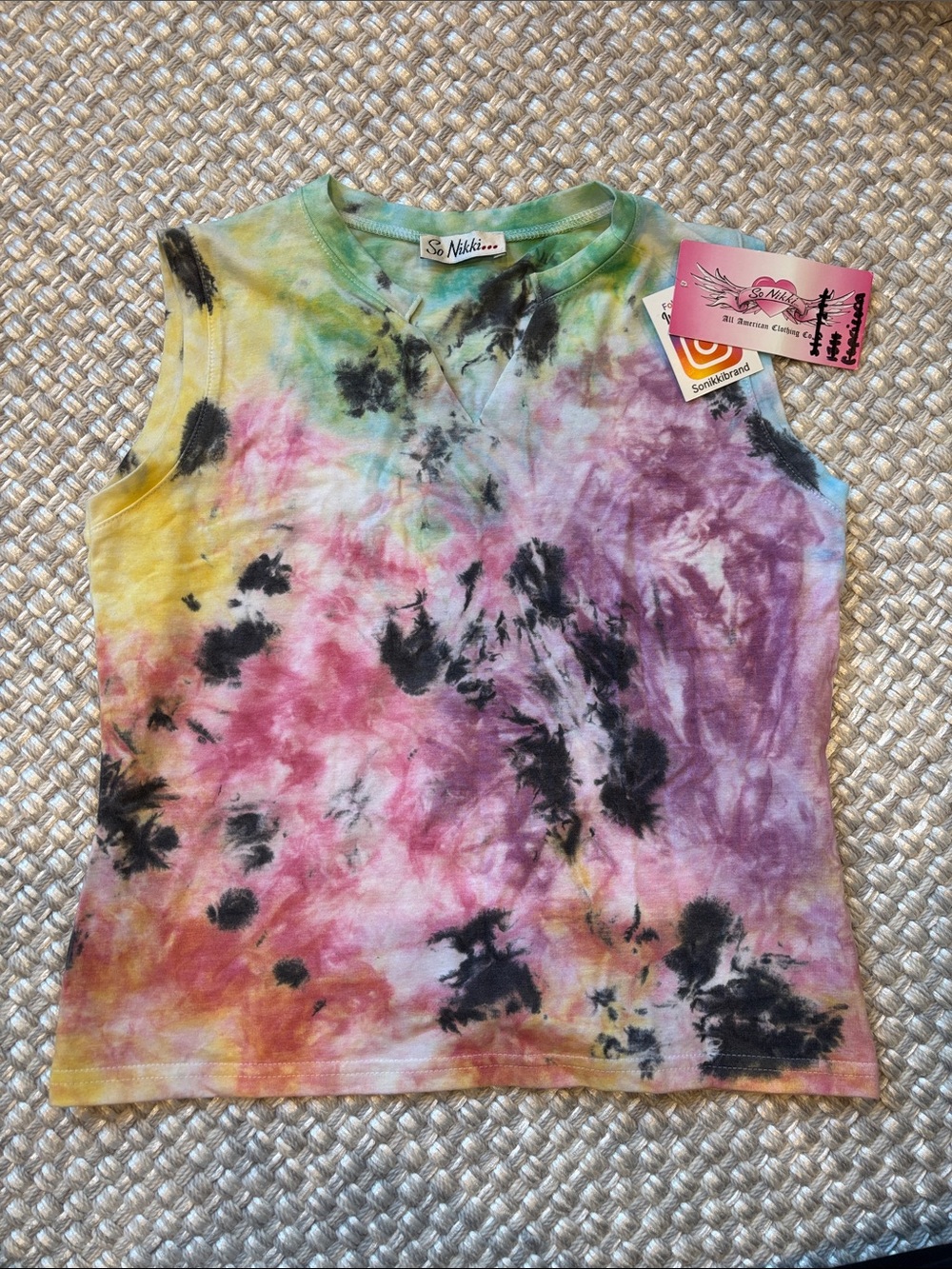 So Nikki Multicolor Tie-Dye Tank with Black Accents